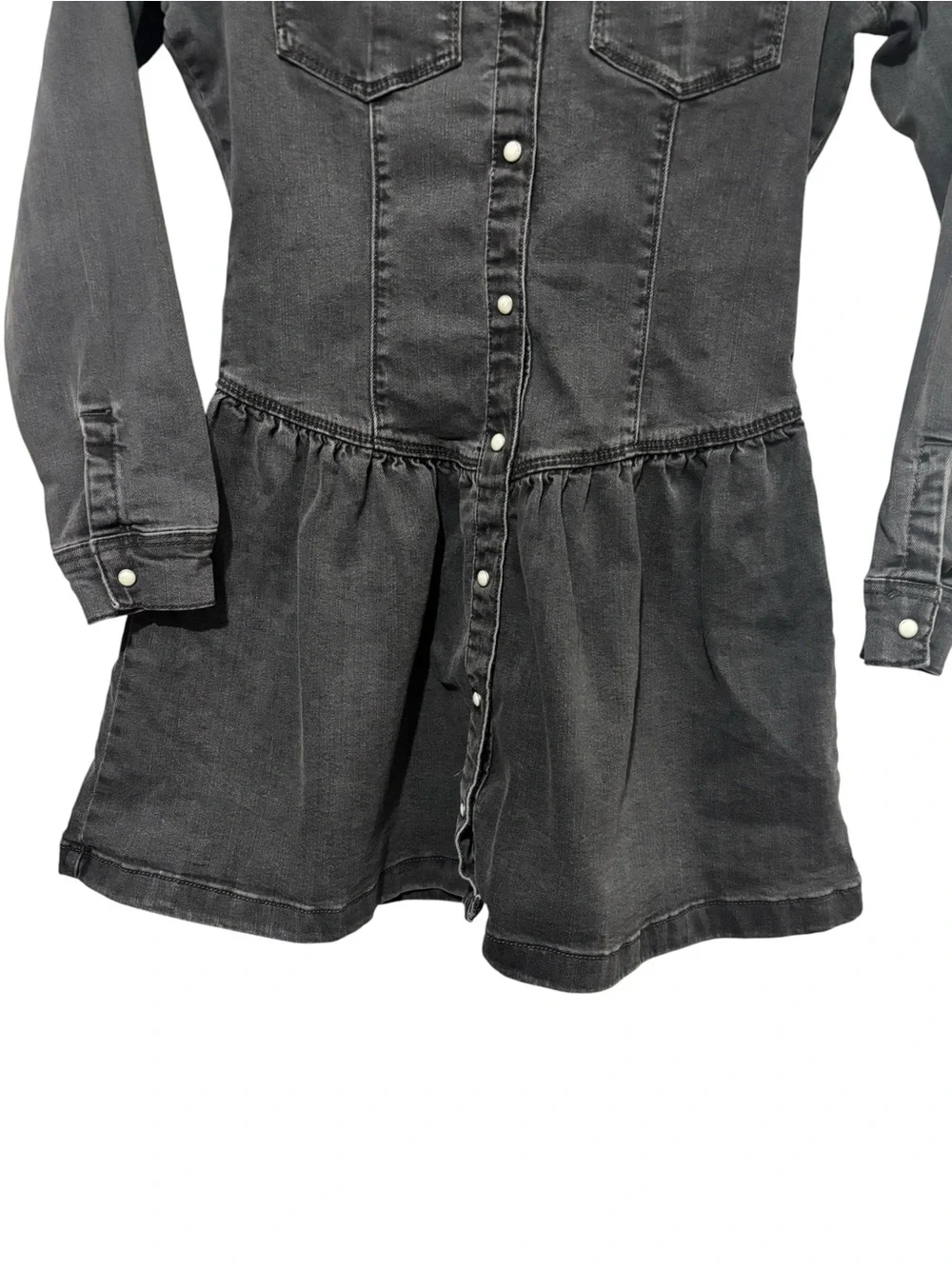 OshKosh B’gosh Girls Black Denim Shirt Dress Size 8/8A Snap Front Long Sleeve
